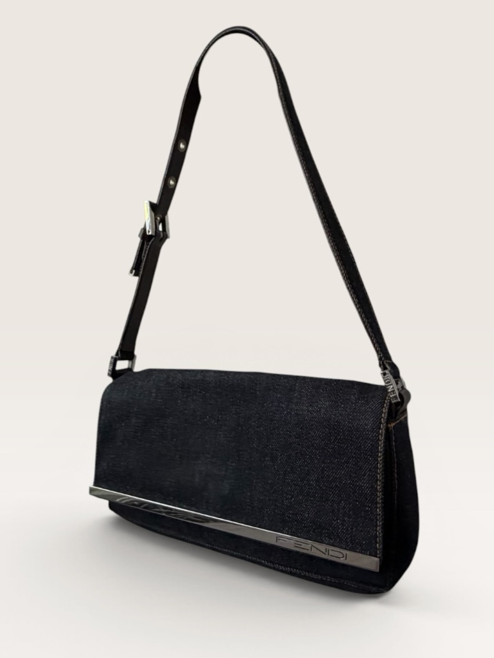 Fendi Denim Baguette Shoulder Bag Dark Wash Y2K 2000s Vintage